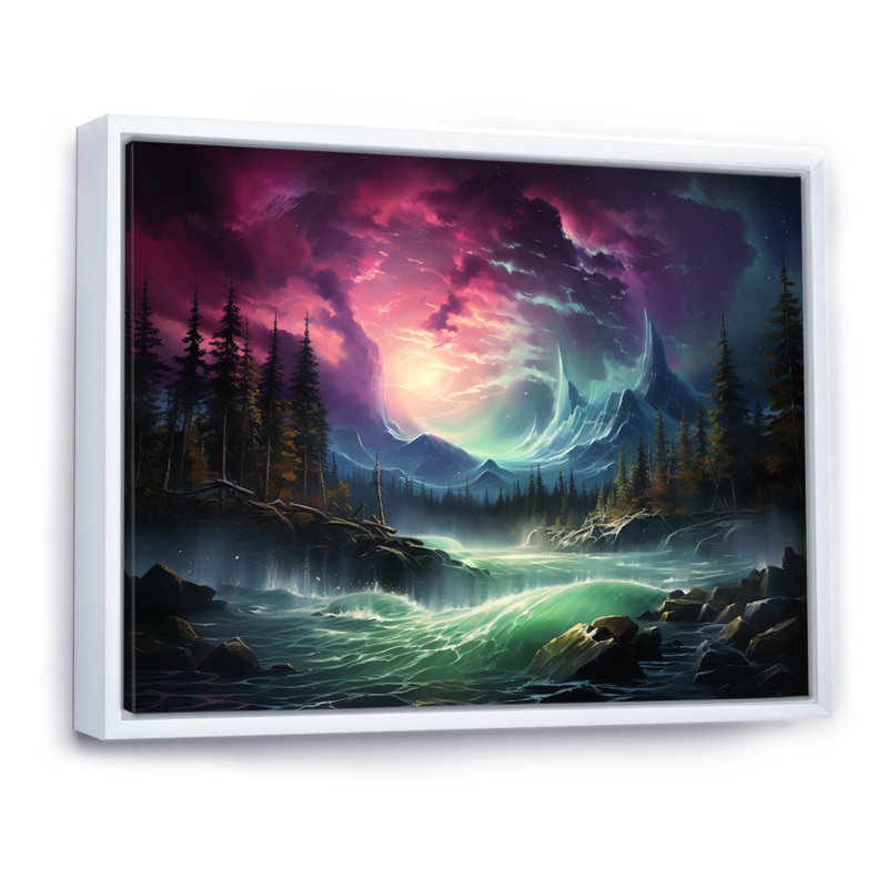 Northern Lights Aurora Cascade - Landscapes Canvas Prints, H 30 po x l 40 po x P 1,5 po, Cadre flottant blanc