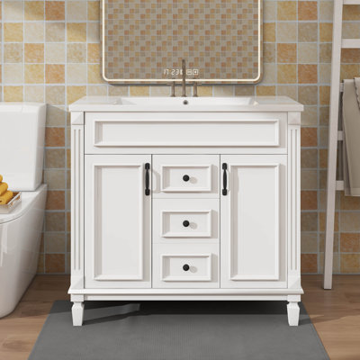 Meuble-lavabo 36 po avec lavabo intégré, armoire autoportante avec 2 portes et tiroirs à fermeture en douceur
