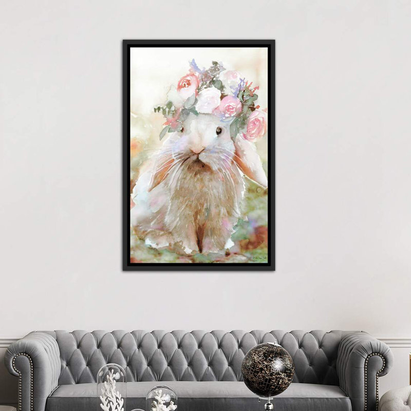 Bunny Sophia - reproduction d'art, H 60 po x l 40po x P 1,5 po, Toile encadrée de bois rustique foncé