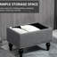 Banc de rangement en lin gris avec couvercle amovible avec repose-pieds et siège de 25 po, pieds en bois cloutés avec couvercle de 25 po