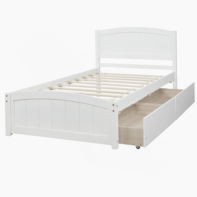 Lit plateforme avec deux tiroirs, Blanc