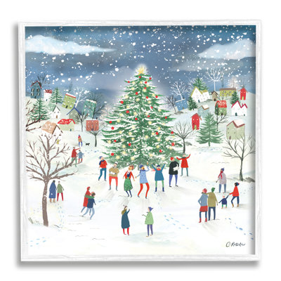 «Town Town Christmas Tree Celebration» encadré sur bois par Clair Rossiter, impression