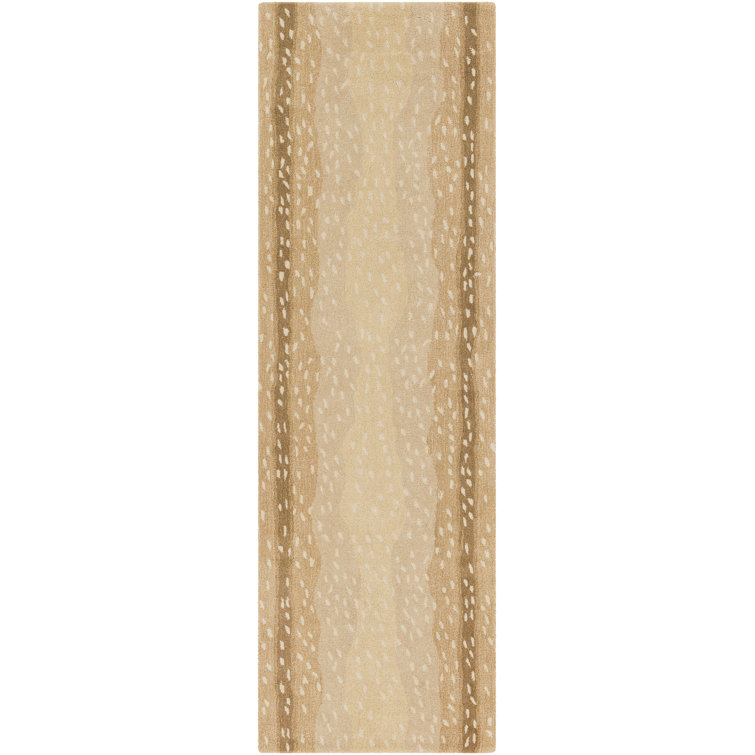 Affton Striped Handmade Tufted Wool Camel/White Area Rug