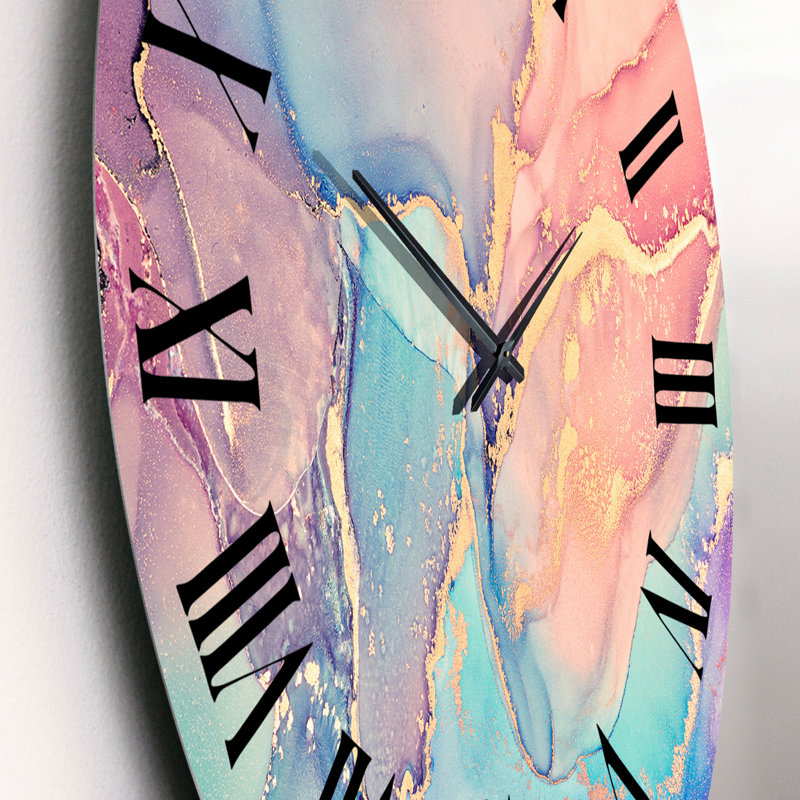 Rose et bleu liquide Art II - horloge murale moderne, Petit