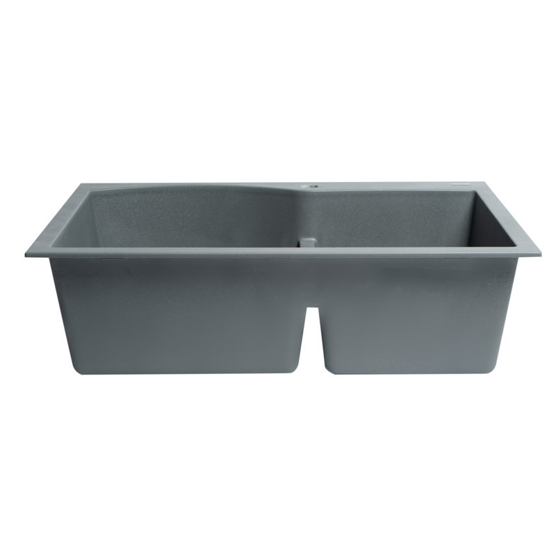 Alfi Brand 22'' W Double Bowl Granite Drop-In Kitchen Sink with 1 Faucet Hole, Titanium