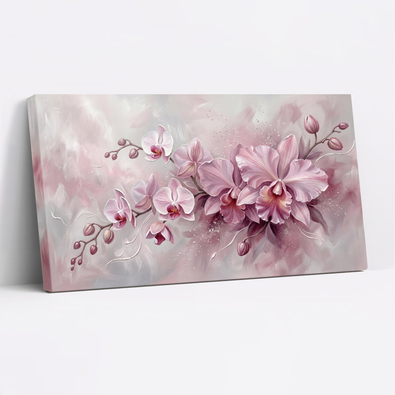 Orchidée rose, reproduction d'art sur toile, ensemble de 1, 48“W x 24”H, Wrapped Canvas
