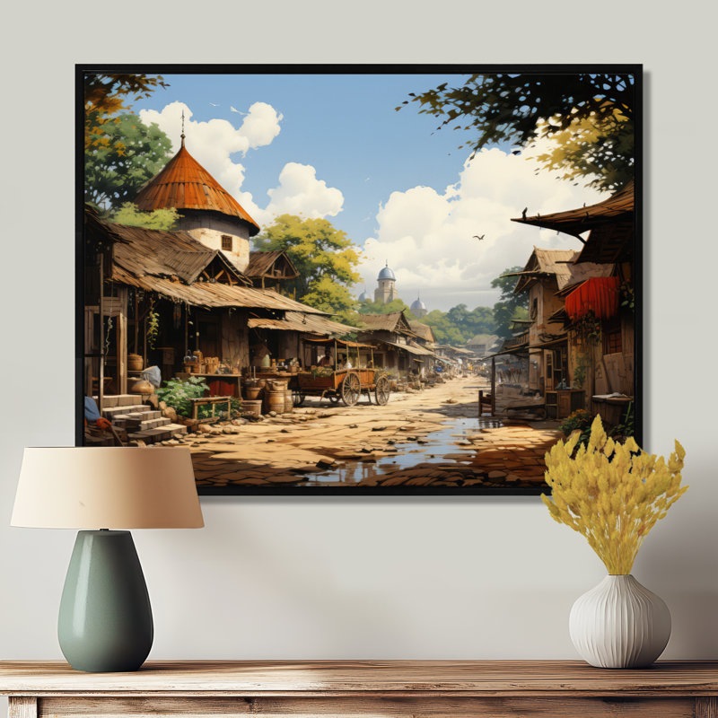«African Market Bazar», reproduction d'art sur toile, H 24 po x l 32 po, Cadre flottant noir