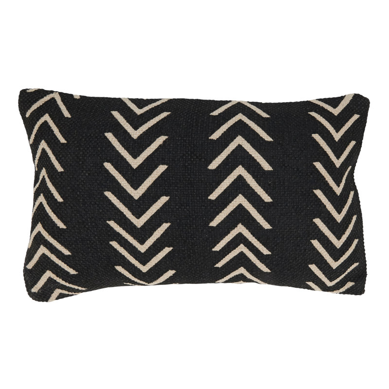 Adah Collection Geometric Cotton Throw Pillow, Black, Polyester/Polyfill, 18"H x 18"W