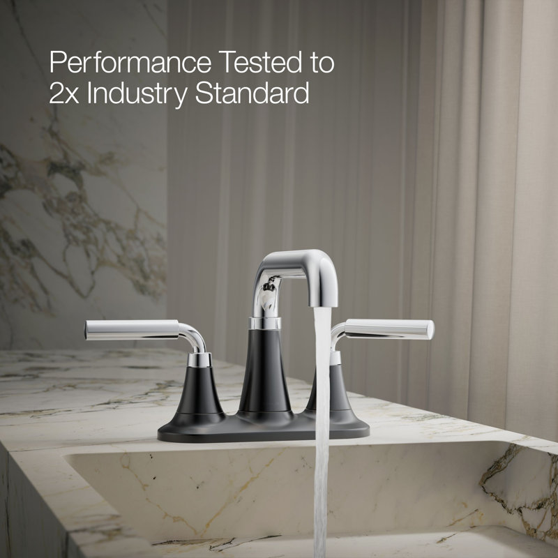 Tone Two-Handle Centerset Bathroom Sink Faucet with Clicker Drain, 1.2 GPM, Matte Black/Polished Chrome