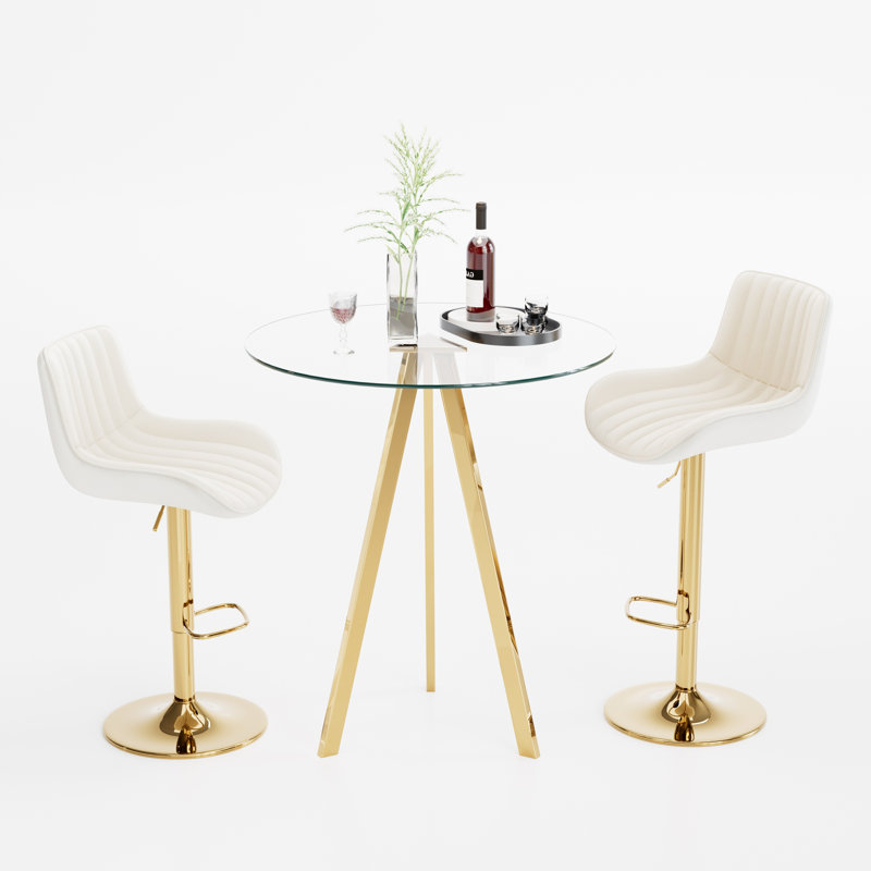 Ensemble de salle à manger 3 pièces à hauteur réglable avec tabouret de bar et tabouret de bar (ensemble de 3), Beige/or