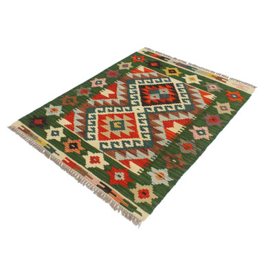 Tapis oriental vert / rouge / gris en laine noué à la main 2 pi x 2 pi 11 po Cedorah
