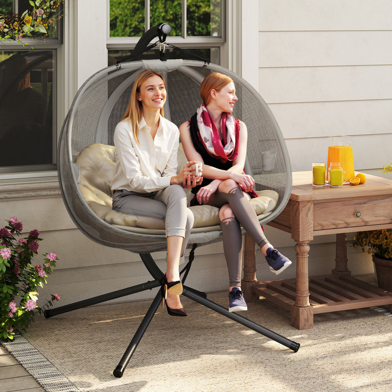 Fauteuil à œufs double avec support, balancelle suspendue, kaki, Brown, Black