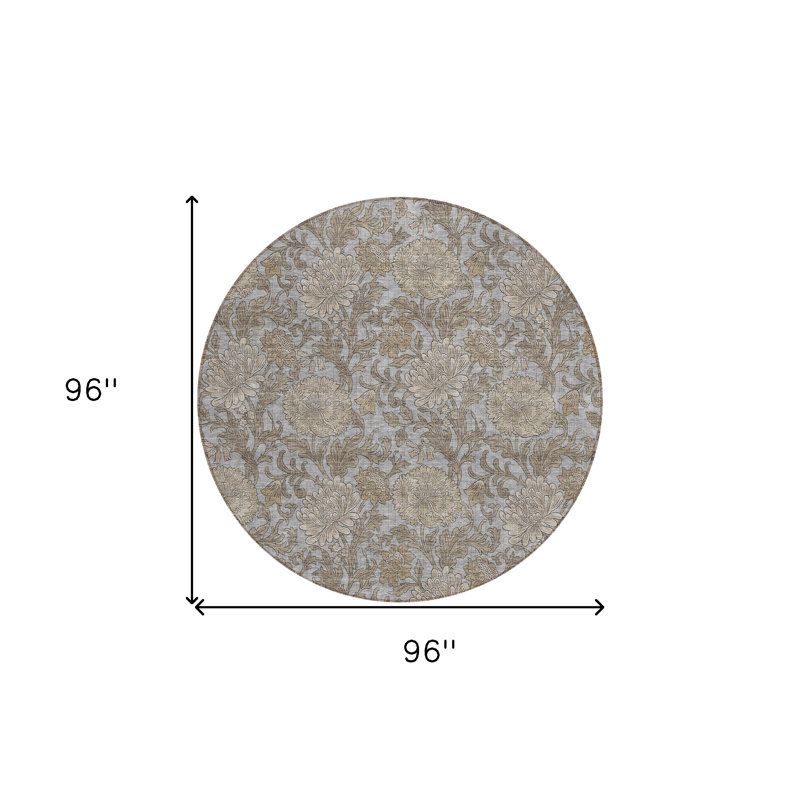 Tapis d'intérieur rond lavable floral 8 pi gris et argent taupe