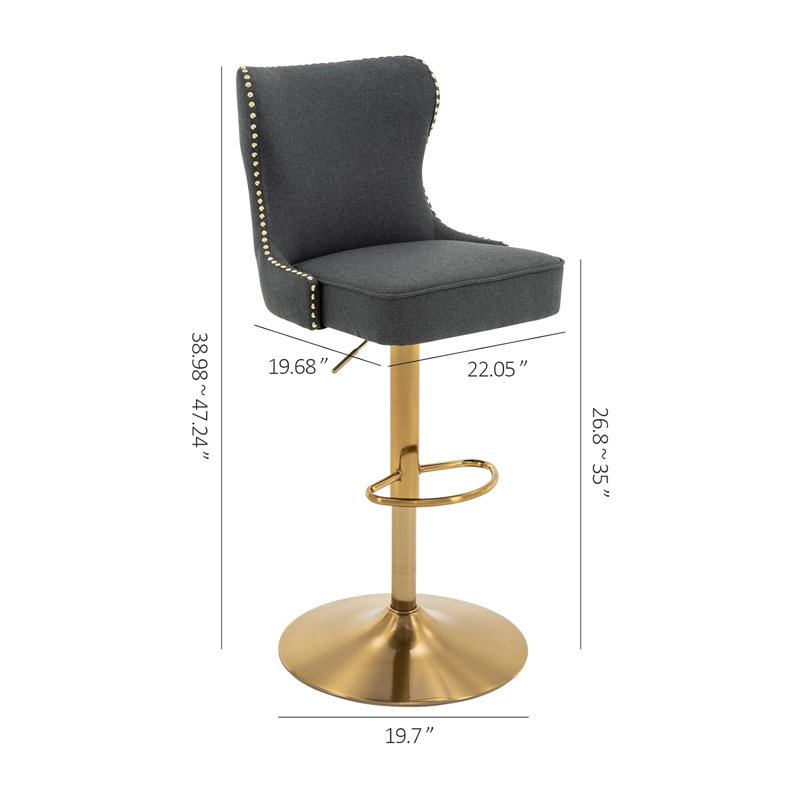 Tabouret de bar rotatif à hauteur réglable avec structure en métal Jiar , Or, Gris foncé