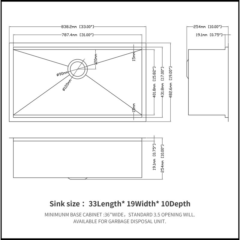 Single Bowl Undermount Workstation Kitchen Sink - 33"X19"X 10" Inch 16 Gauge Stainless Steel Deep Sink