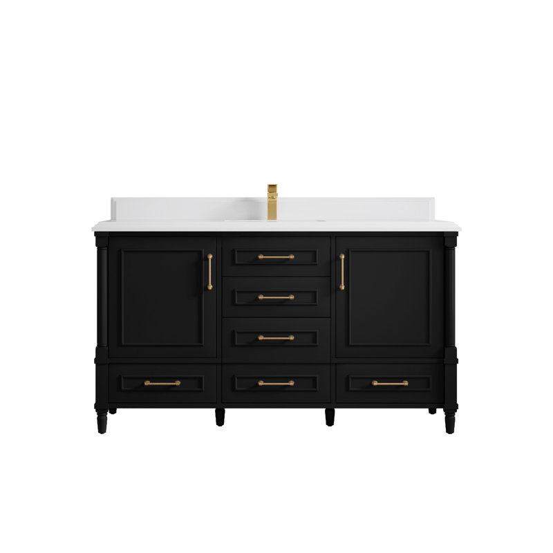 Ensemble de meuble-lavabo simple 60 po Aberdeen, Blanc, Noir