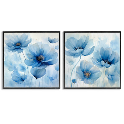  Ensemble de 2 giclées saturées de fleurs bleues par Irena Orlov