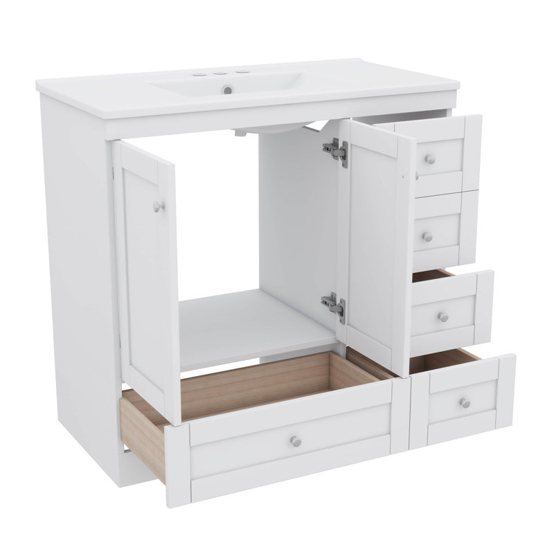 Meuble-lavabo 36 po avec lavabo en céramique et armoire de rangement à tiroir, Blanc