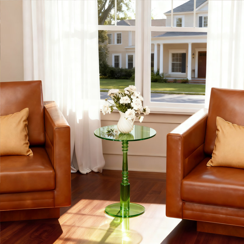 Acrylic Side Table, End Table With Round Top Solid Post, Pedestal Table For Living Room, Bedroom, Balcony, Easy Assembly (17.7“×17.7”×23.6“ In)