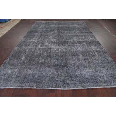 Tapis décoratif gris en laine de conception unique 7 pi 4 po x 10 pi 8 po noué à la main