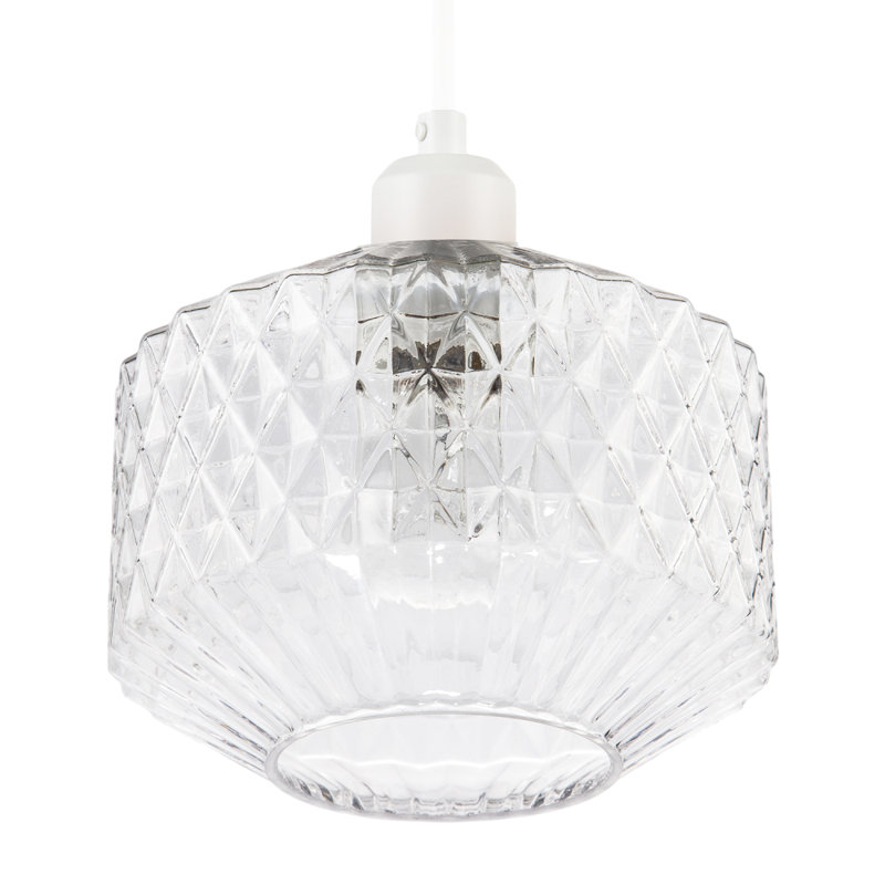 Elegant Faceted Clear Glass Pendant Shade With Diamond Cut Pattern By 