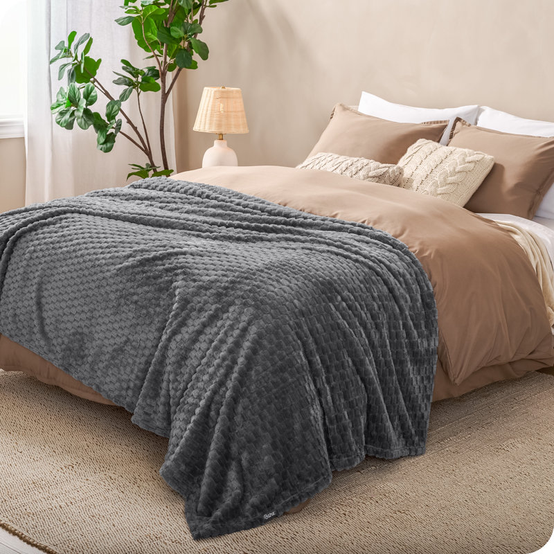 Plush Textured Microplush Fleece Blanket, Twin/Twin XL, Waffle Gray