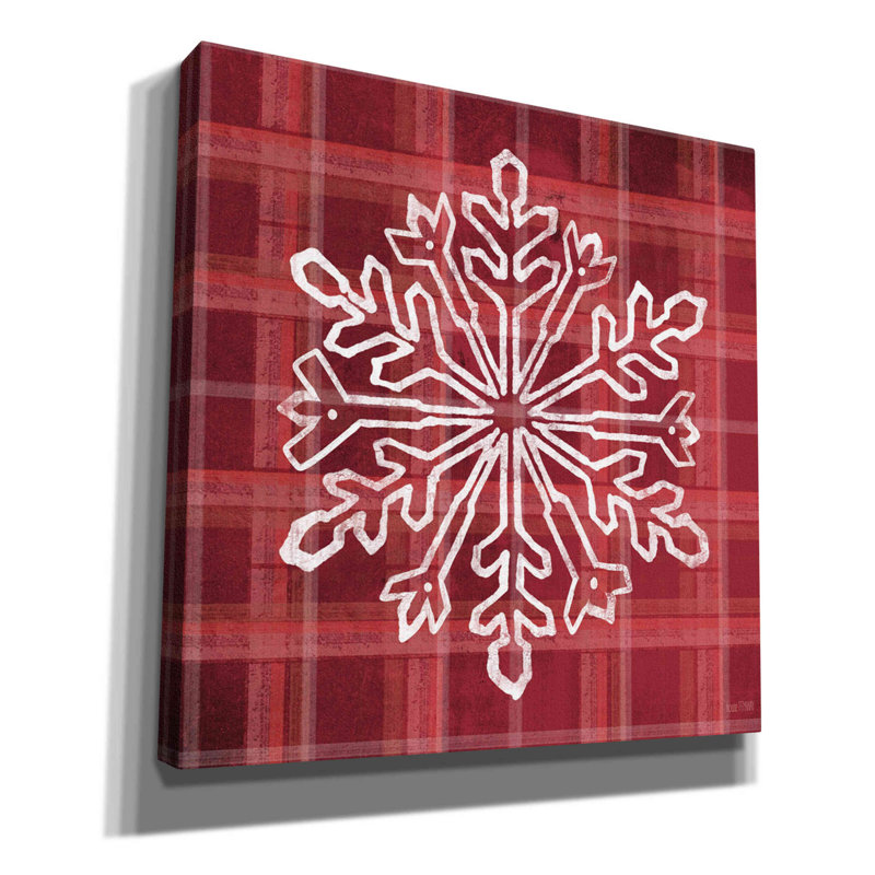 «Red Plaid Snowflakes» par House Fenway, impression sur toile tendue, H 26 po x l 26 po x P 1,5 po