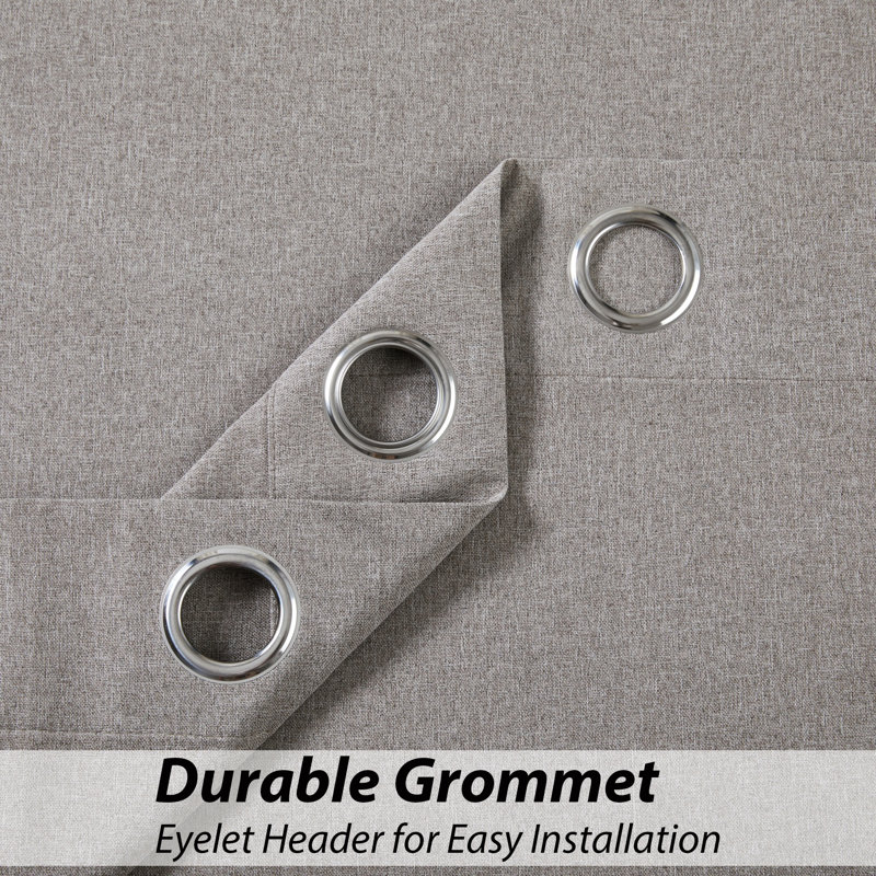 Linen Blackout Eyelet Curtains Set - Thermal Insulated, Noise Reducing, Ready Made Curtains, Beige, 117cm Width x 137cm Drop