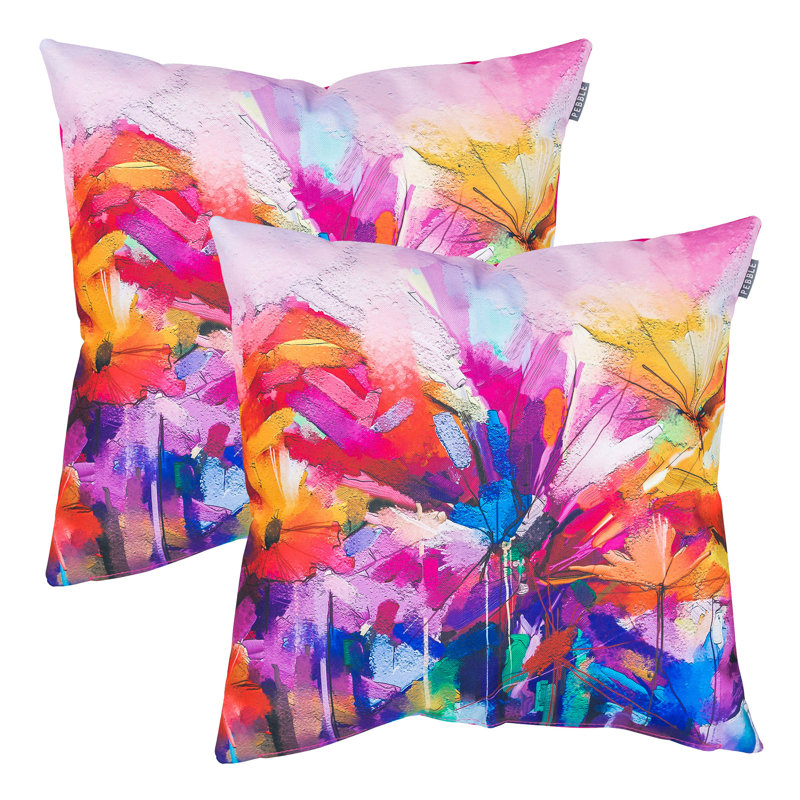 Oil Paint Floral Indoor-Outdoor Cushion, Multicolour