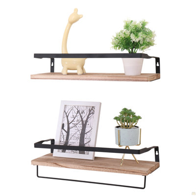Floating Shelves, Long Wall Shelves Set Of 2, Wall Mounted Shelves With Brackets