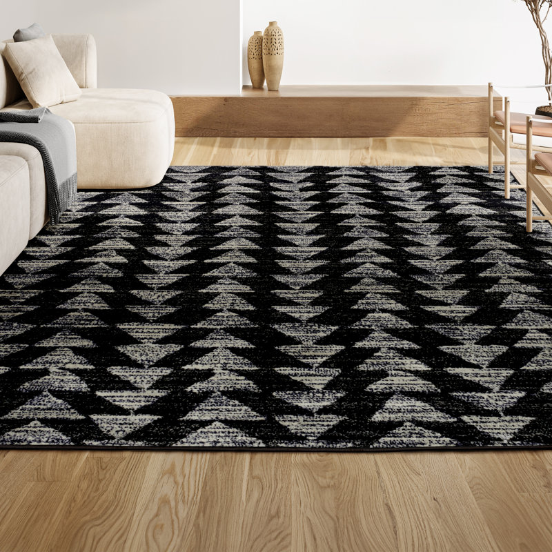 Kellman Moroccan Triangle Geometric Black/Cream Rug, Rectangle 3' x 5'