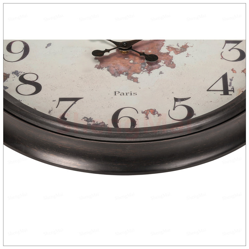 Horloge murale ronde de 20 pouces avec aiguilles en métal antique et chiffres faciles à lire, sans tic-tac