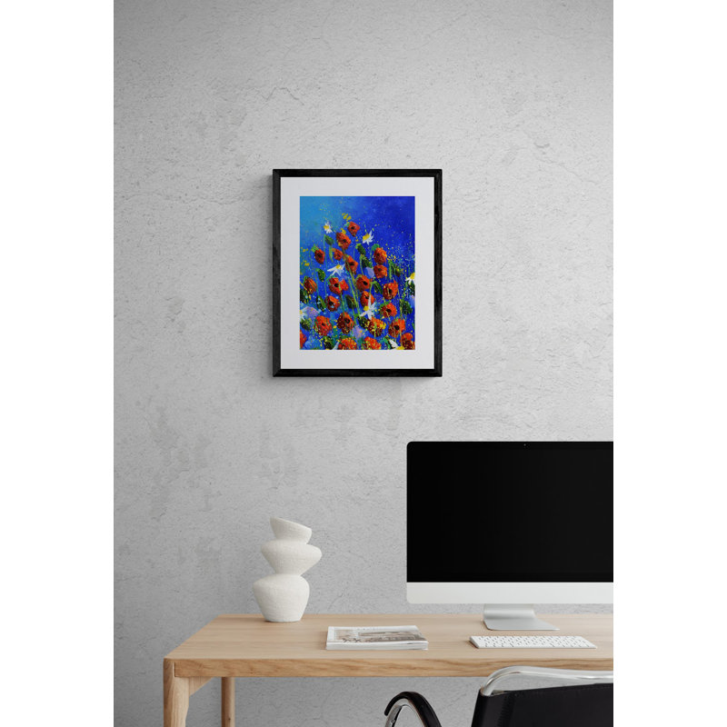 «Flying Poppies» par Pol Ledent - Peinture, H 21,25 po x l 17,25 po, Papier avec cadre noir