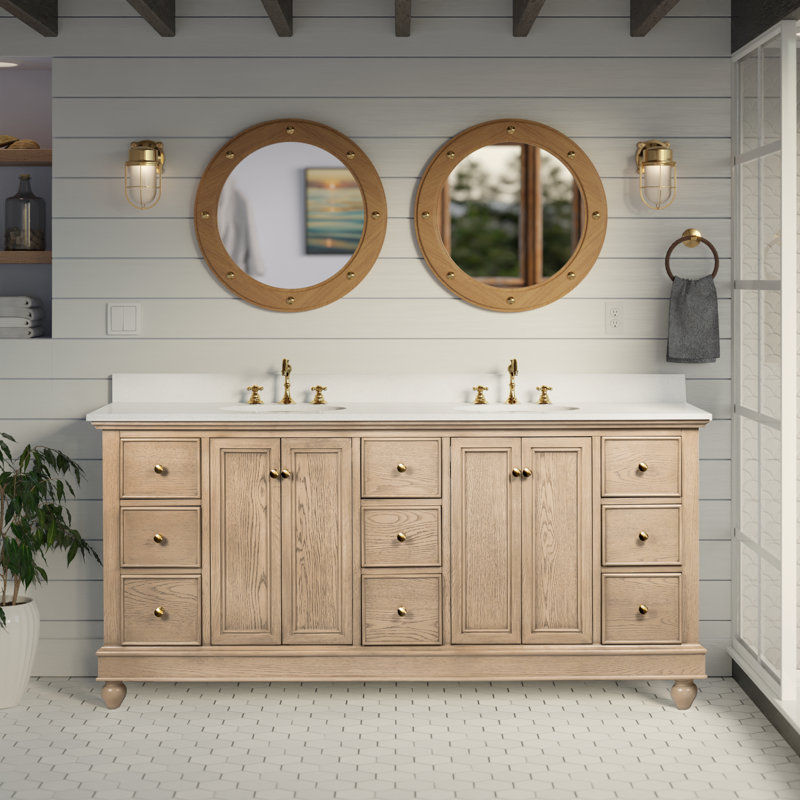 Dorismar 72'' Double Bathroom Vanity Set, Engineered White, Greige Oak