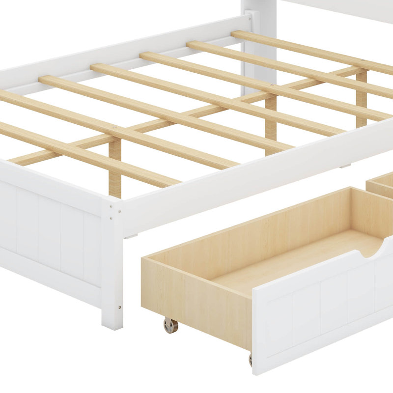 Lit plateforme en bois avec tête de lit bibliothèque, éclairage encastré, Blanc, Complète