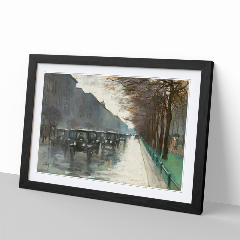 Cabs in the Rain by Lesser Ury - Picture Frame Painting, Black Framed, 48cm H x 65cm W x 2cm D