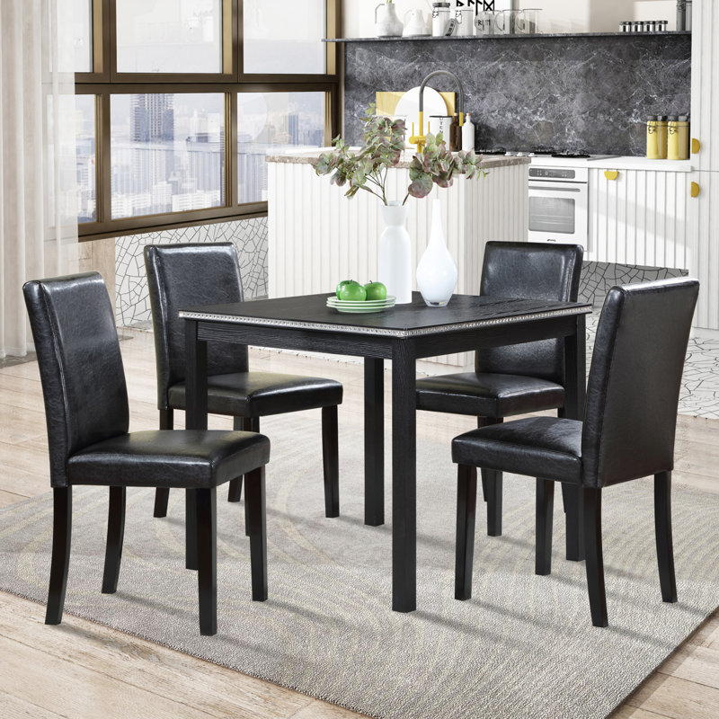 Ensemble de table de salle à manger 5 pièces en bois avec table carrée et 4 chaises rembourrées