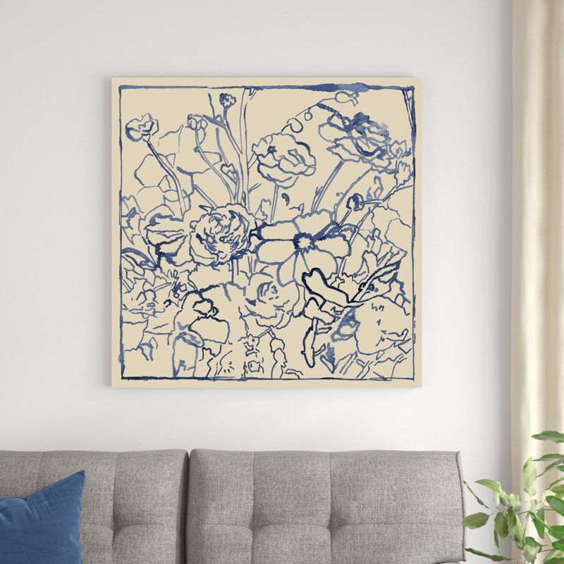 Croquis floral indigo II, H 36 po x l 36 po x P 1,25 po