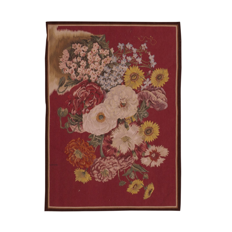 Tapis rouge / beige / jaune noué à la main de haute qualité