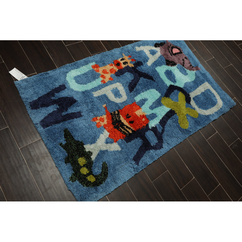 Yanique Hand Tufted Rectangle 3' x 5' Cotton/Polyester Area Rug in Blue/Black/Red/Green