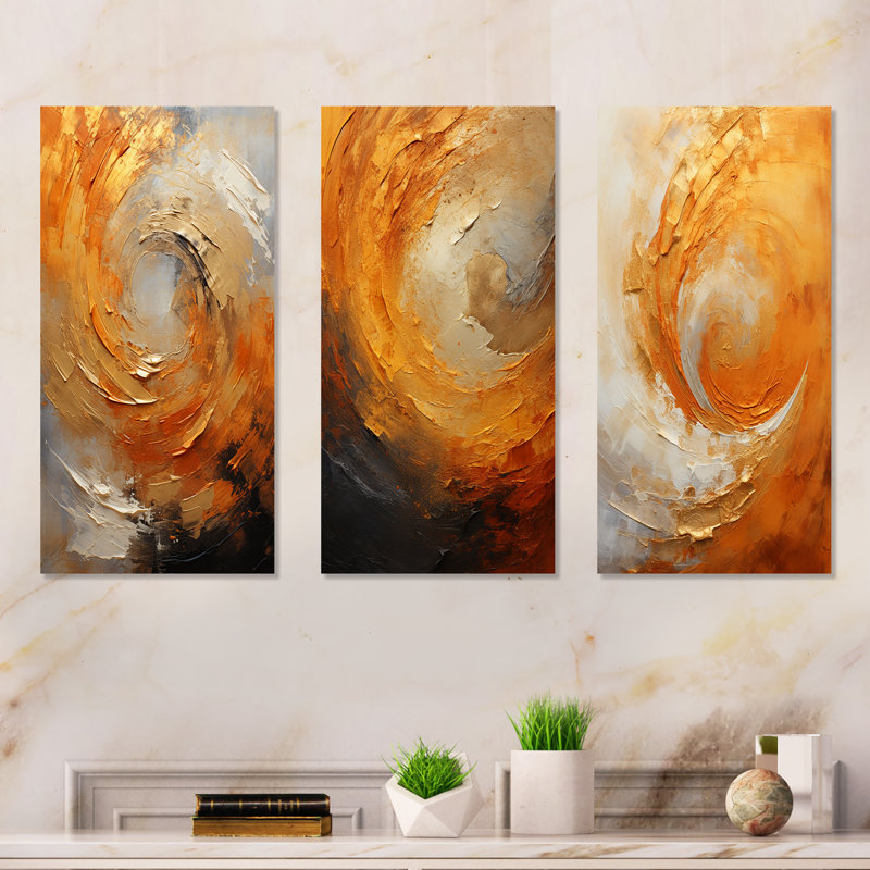 Or, orange, désert, mirage en spirale, H 28 po x l 36 po, Toile tendue