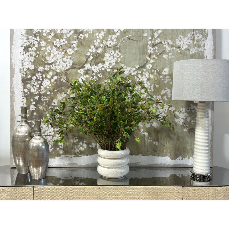 Organic Modern Smilax Arranged in Round Ribbed Ceramic Vase