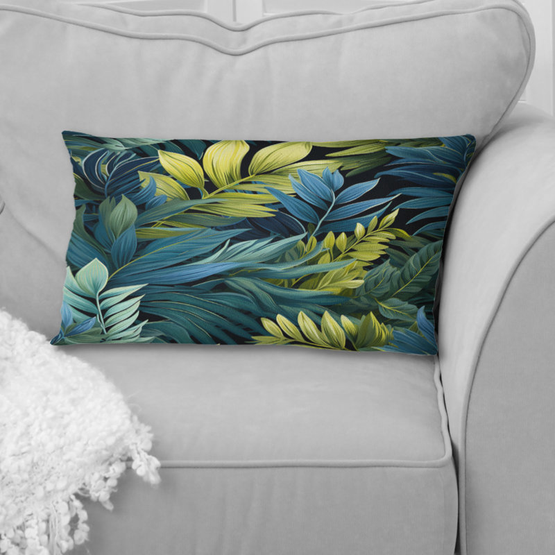 Coussin en polyester azur et vert à motif tropical IV - Floral