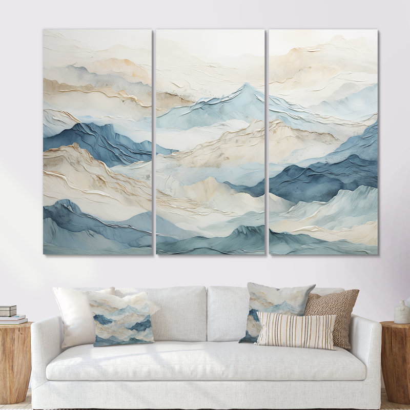 Minimalisme gris et bleu, brise de montagne, Toile tendue, H 28 po x l 36 po x P 1 po