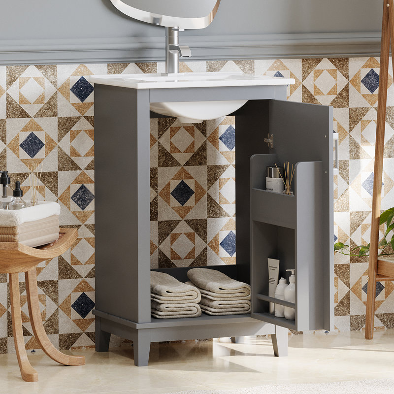Petit meuble-lavabo moderne de 20 pouces avec lavabo en céramique - 20 * 15,5 * 33,3 pouces