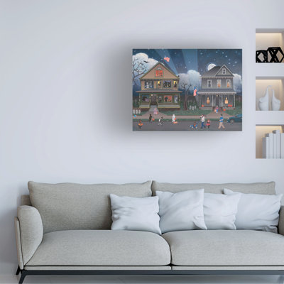 Wrapped Canvas Wall Art - Julie Pace Hoff 'Halloween Trick or Treating' Wall Art for Living Room, Bedroom, or Office Décor  - 14x19