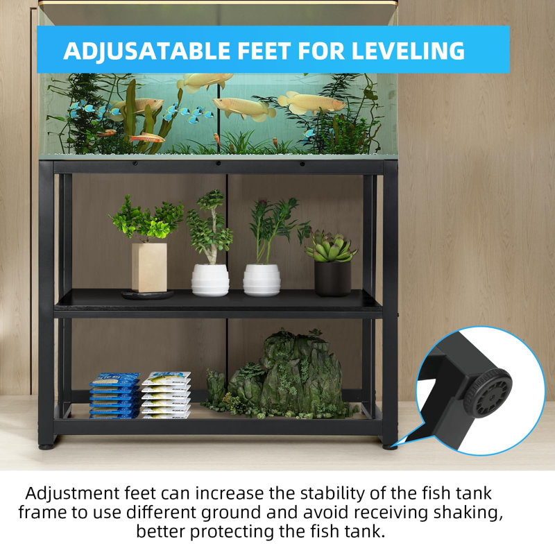 Black Heavy Duty Adjustable Metal 2-Tier Fish Tank Stand