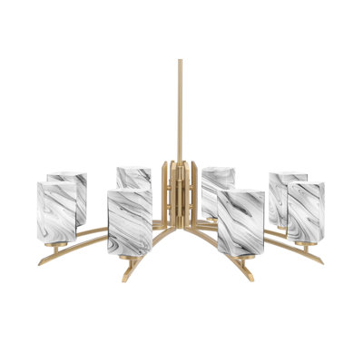 Kurve 8 Light Chandelier Shown In New Age Brass Finish With 3.5" Glass
