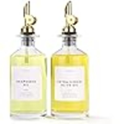 Distributeur d'huile d'olive de qualité supérieure pour la cuisine avec verseur - ensemble de distributeur d'huile et de vinaigre, distributeur de verre pour la cuisine, bouteille de 350 ml - ensemble de 2