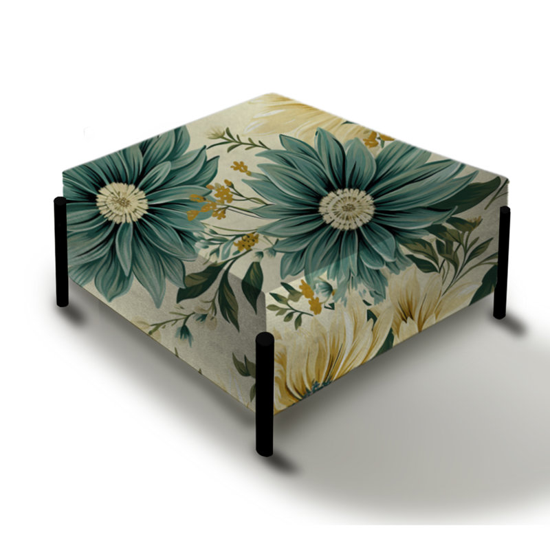 Grand repose-pieds carré rétro vintage vert et beige Dahlia I